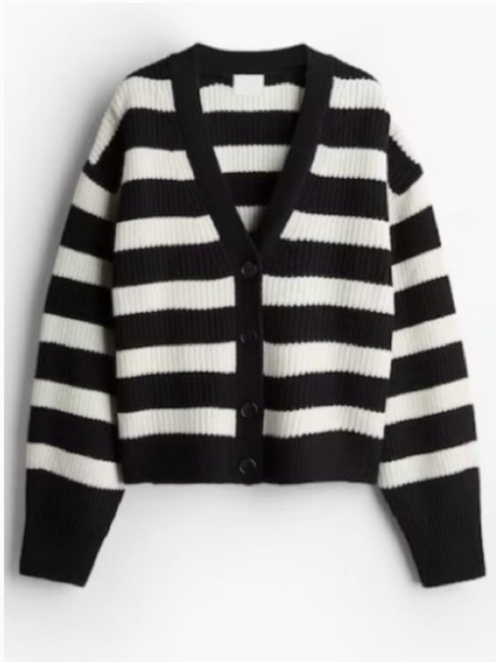 H&M Rib-Knit Cardigan - Black and White Striped